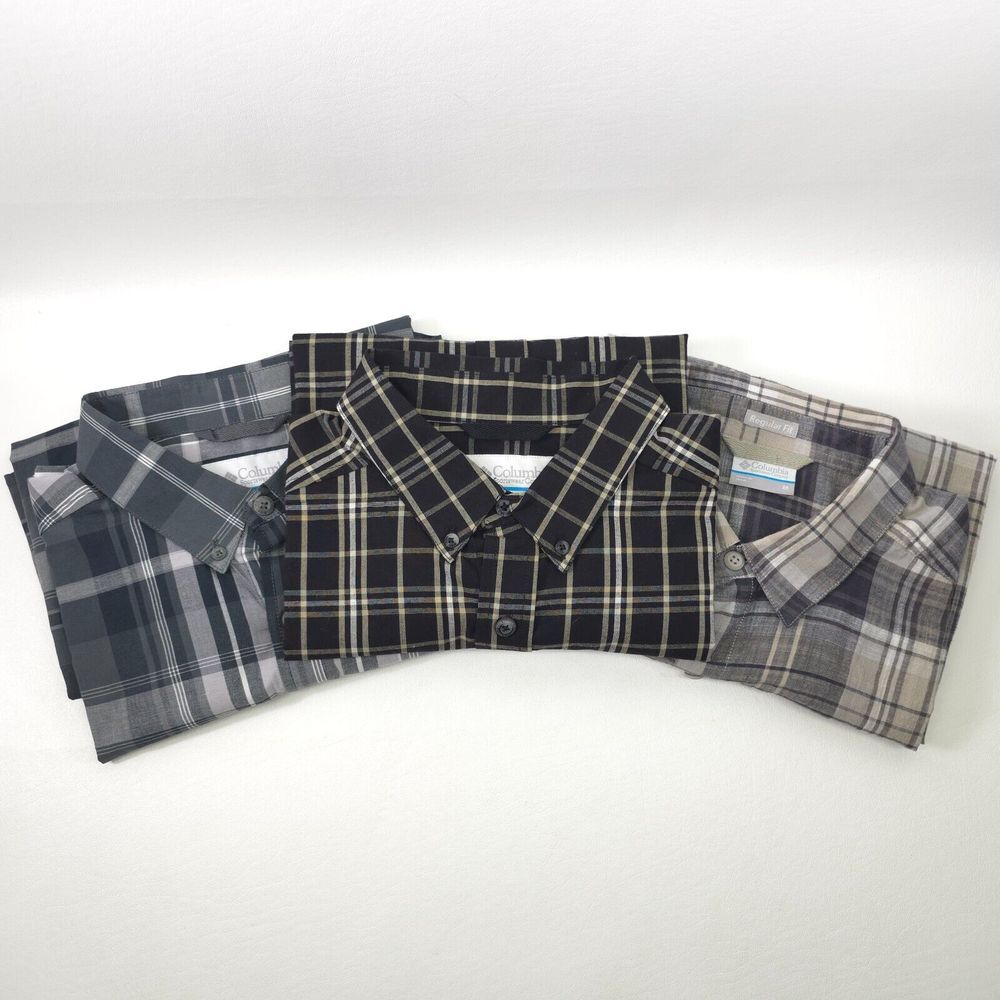 3 Columbia Button Front Plaid Shirts Mens Medium Lightweight Gorpcore Office